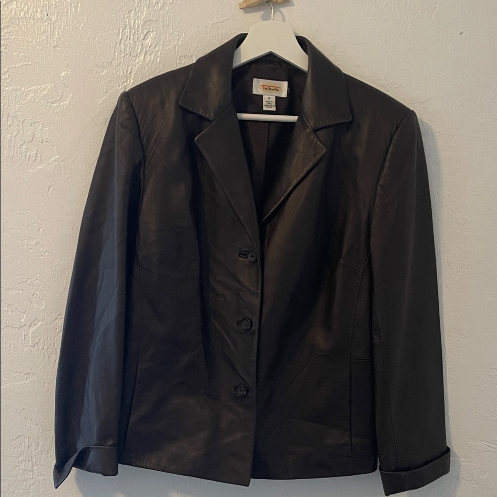 Talbots Chocolate Brown LEATHER Blazer Jacket, Size 8